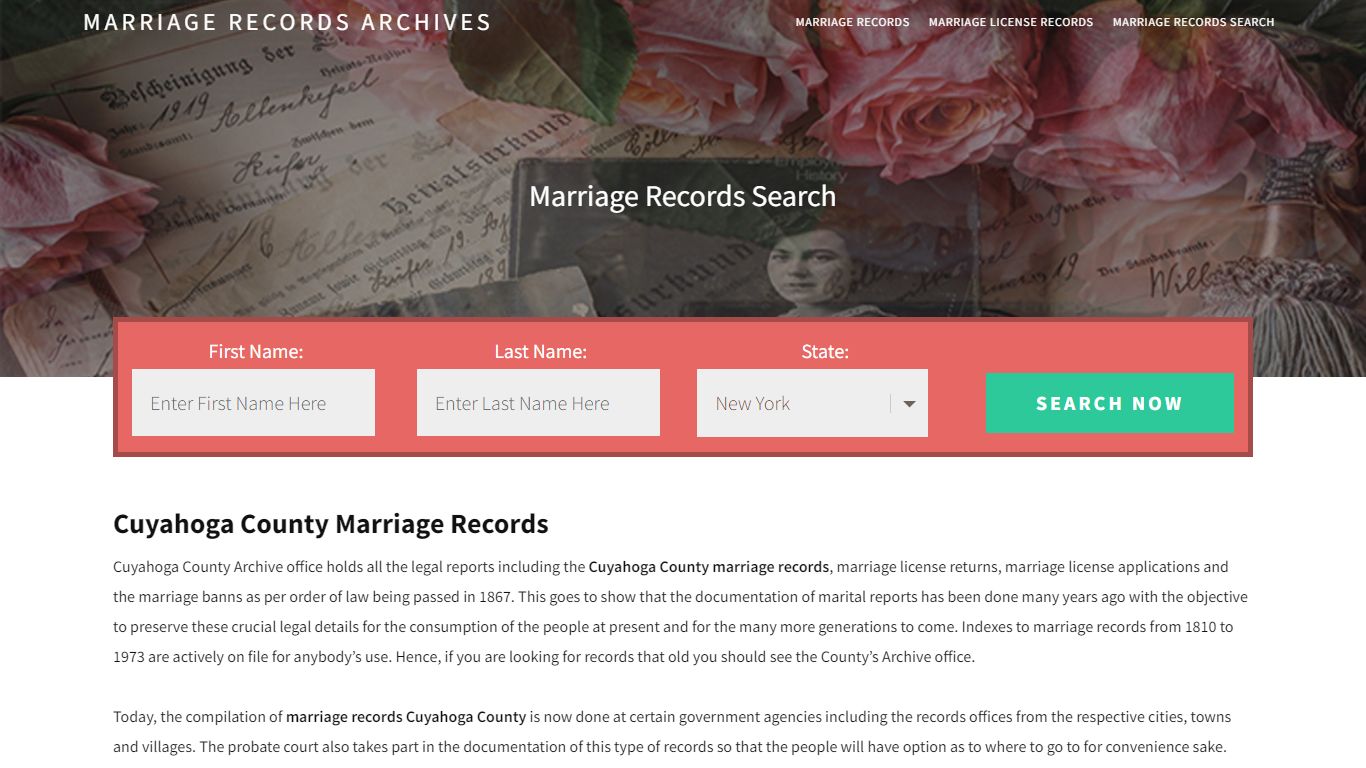 Cuyahoga County Marriage Records | Enter Name and Search