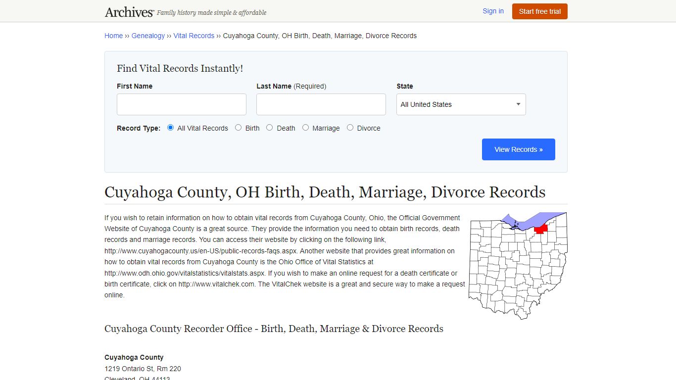 Cuyahoga County, OH Birth, Death, Marriage, Divorce Records - Archives.com