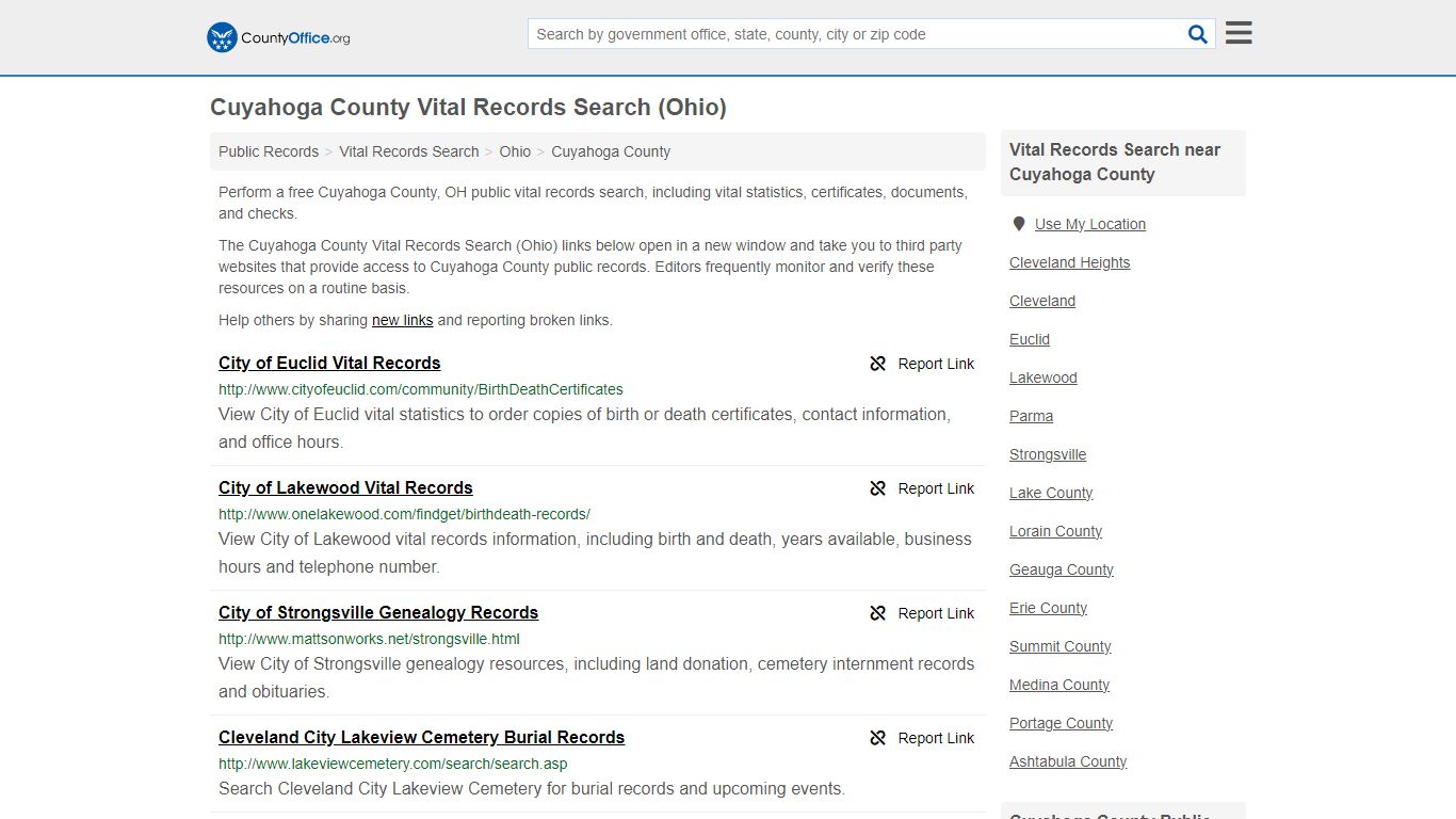 Vital Records Search - Cuyahoga County, OH (Birth, Death, Marriage ...